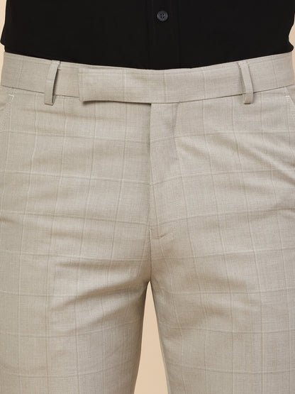 Formal Trouser for Men | Breathable & Soft with Color Fastness Regular Fit Poly Viscose Fabric Check Pattern Hook & Bar Closure