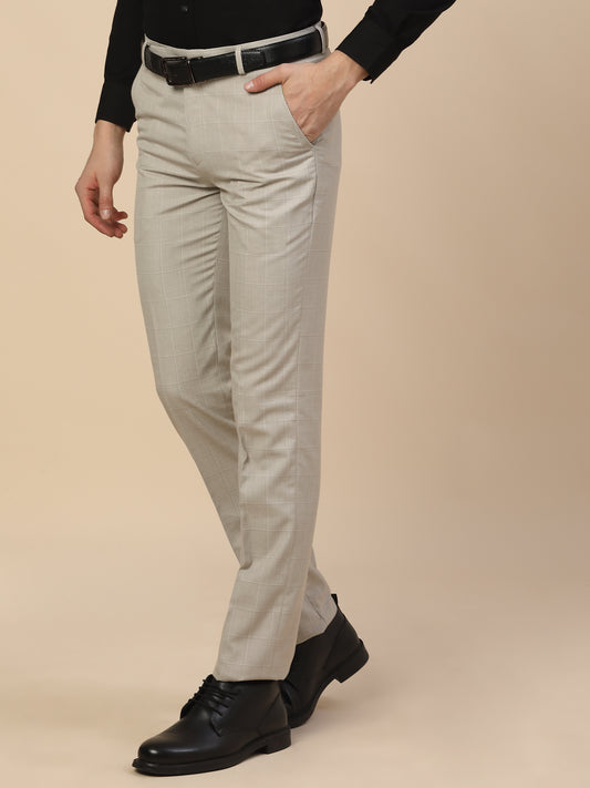 Formal Trouser for Men | Breathable & Soft with Color Fastness Regular Fit Poly Viscose Fabric Check Pattern Hook & Bar Closure