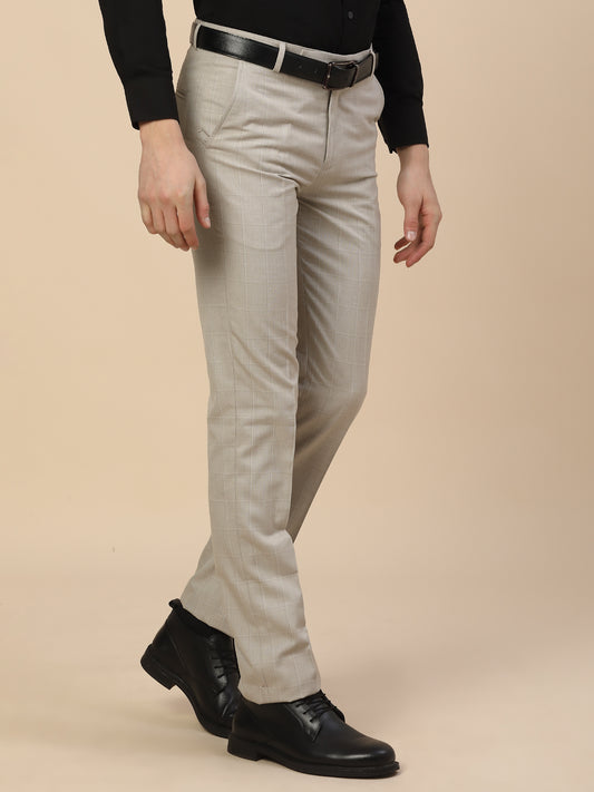 Formal Trouser for Men | Breathable & Soft with Color Fastness Regular Fit Poly Viscose Fabric Check Pattern Hook & Bar Closure