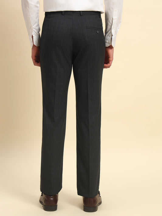 Formal Trouser for Men | Breathable & Soft with Color Fastness Regular Fit Poly Viscose Fabric Checkered Pattern Hook & Bar Closure