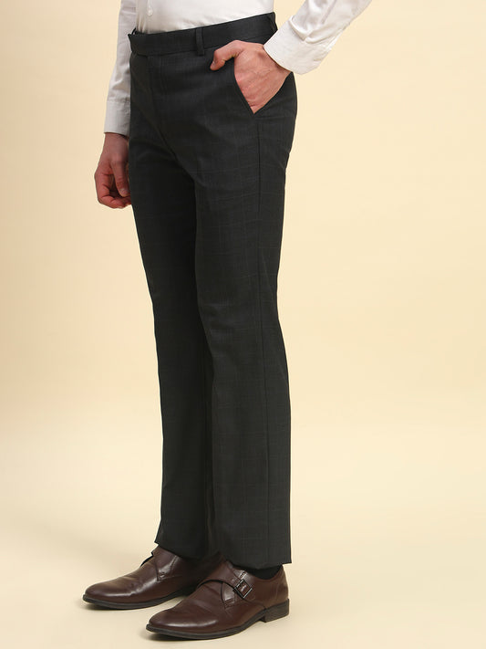 Formal Trouser for Men | Breathable & Soft with Color Fastness Regular Fit Poly Viscose Fabric Checkered Pattern Hook & Bar Closure