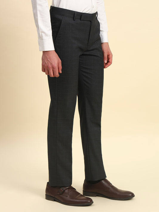 Formal Trouser for Men | Breathable & Soft with Color Fastness Regular Fit Poly Viscose Fabric Checkered Pattern Hook & Bar Closure