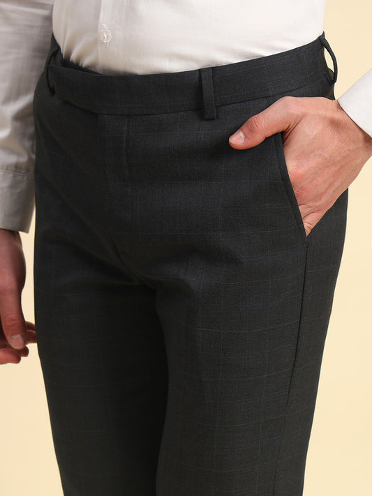 Formal Trouser for Men | Breathable & Soft with Color Fastness Regular Fit Poly Viscose Fabric Checkered Pattern Hook & Bar Closure