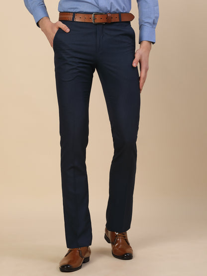 Formal Trouser for Men | Breathable & Soft with Color Fastness Regular Fit Poly Vicose Fabric Self Design Pattern Hook & Bar Closure