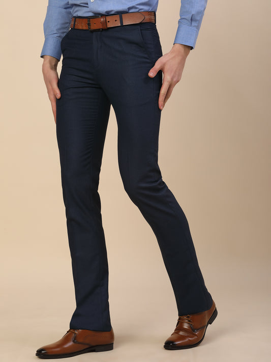 Formal Trouser for Men | Breathable & Soft with Color Fastness Regular Fit Poly Vicose Fabric Self Design Pattern Hook & Bar Closure