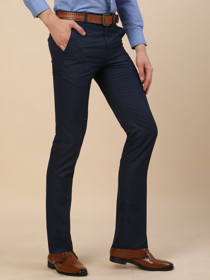 Formal Trouser for Men | Breathable & Soft with Color Fastness Regular Fit Poly Vicose Fabric Self Design Pattern Hook & Bar Closure