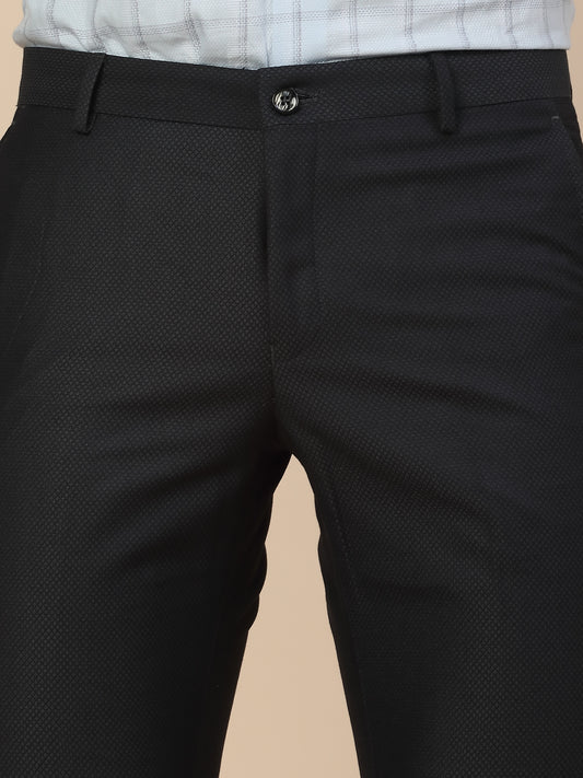 Formal Trouser for Men | Breathable & Soft with Color Fastness Regular Fit Terry Rayon Fabric Self Design Pattern Button Closure