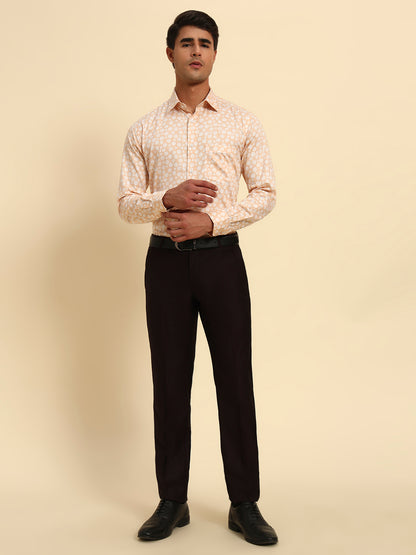 Men Wine Self Design Regular Fit Formal Trouser