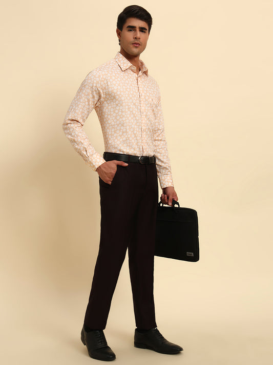 Men Wine Self Design Regular Fit Formal Trouser
