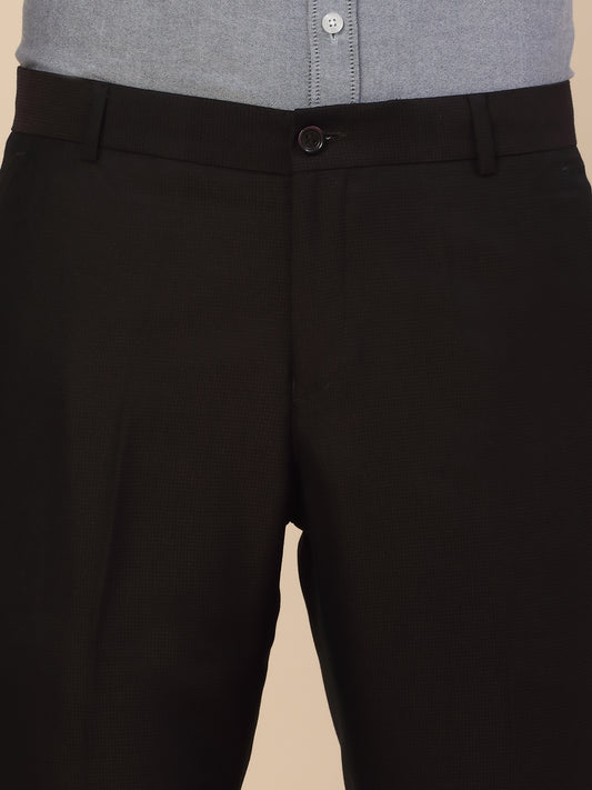 Formal Trouser for Men | Breathable & Soft with Color Fastness Regular Fit Terry Rayon Fabric Self Design Pattern Button Closure