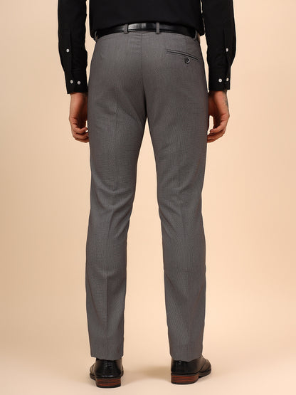 Men's Grey Self Design Non Plated Regular Fit Formal Trouser
