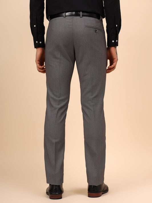 Men's Grey Self Design Non Plated Regular Fit Formal Trouser