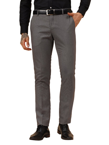 Men's Grey Self Design Non Plated Regular Fit Formal Trouser