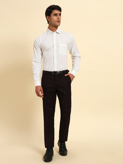 Men Wine Checkered Regular Fit Formal Trouser
