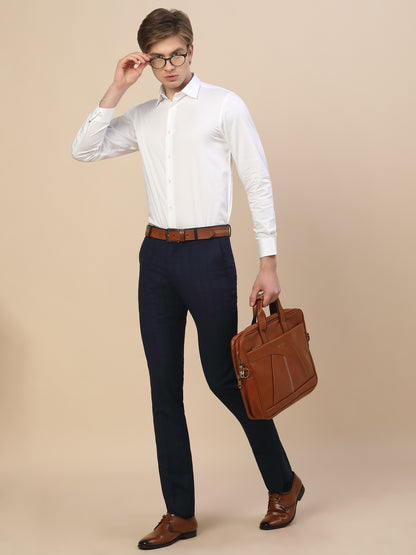 Formal Trouser for Men | Breathable & Soft with Color Fastness Regular Fit Terry Rayon Fabric Self Design Pattern Button Closure