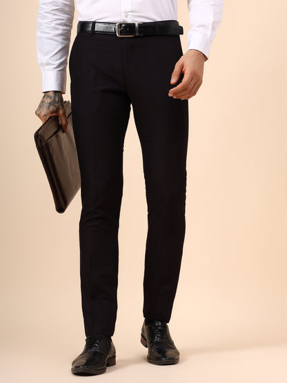 Men's Wine Self Design Non Plated Regular Fit Formal Trouser