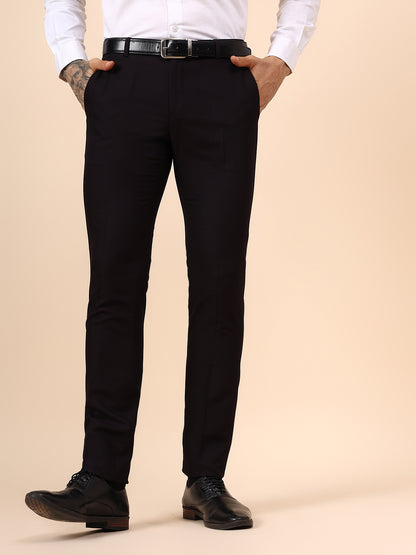 Men's Wine Self Design Non Plated Regular Fit Formal Trouser