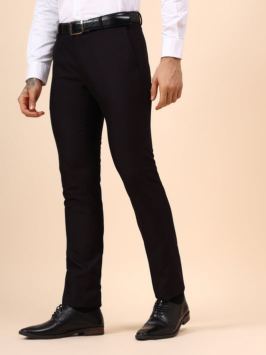Men's Wine Self Design Non Plated Regular Fit Formal Trouser