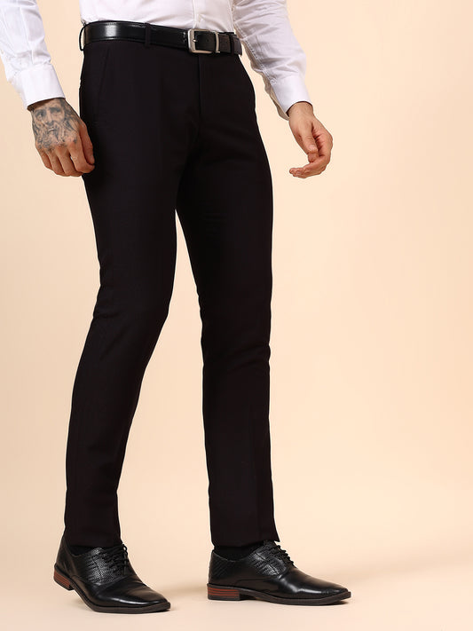 Men's Wine Self Design Non Plated Regular Fit Formal Trouser
