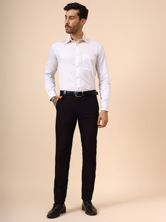 Men's Wine Self Design Non Plated Regular Fit Formal Trouser