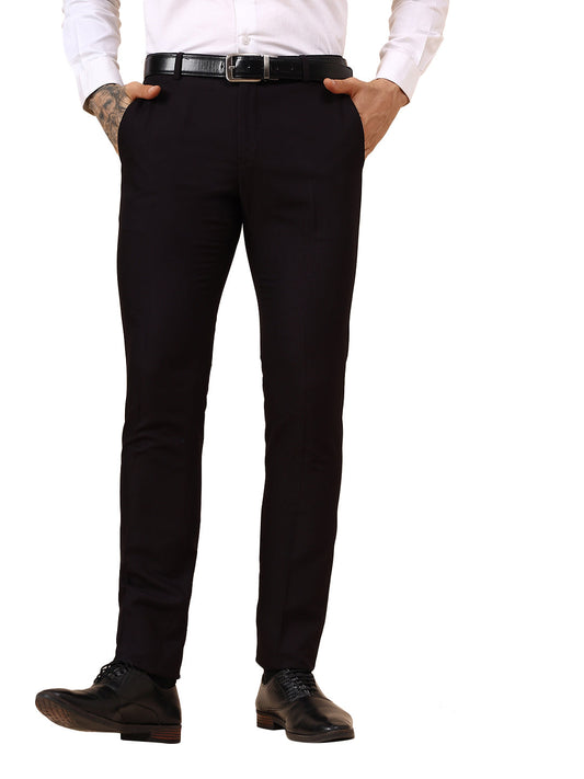 Men's Wine Self Design Non Plated Regular Fit Formal Trouser