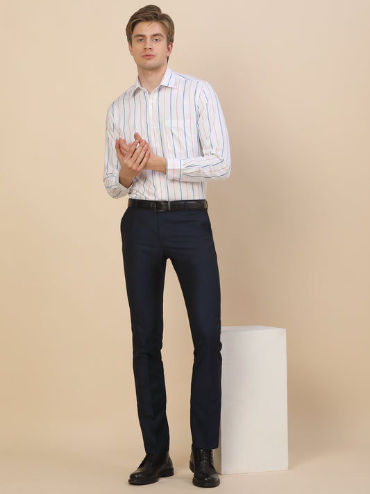 Formal Trouser for Men | Breathable & Soft with Color Fastness Regular Fit Terry Rayon Fabric Self Design Pattern Button Closure