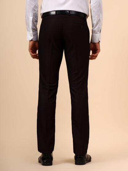 Men's Wine Self Design Non Plated Regular Fit Formal Trouser
