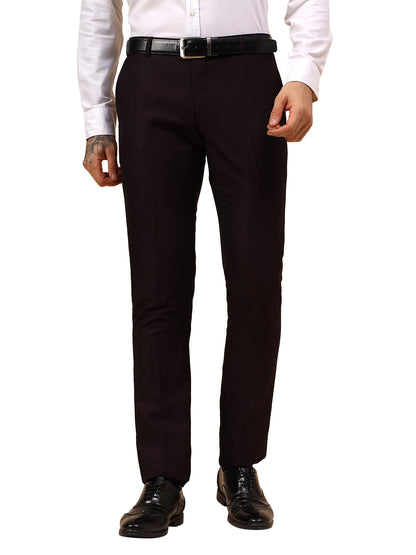 Men's Wine Self Design Non Plated Regular Fit Formal Trouser