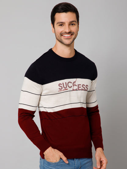 Printed Maroon Full Sleeves Round Neck Regular Fit Casual Sweater for Men