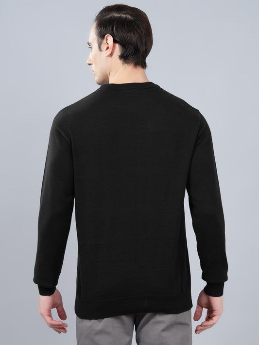 Men's Black Solid Full Sleeve Sweater