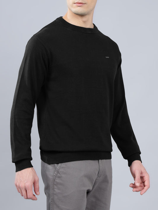 Men's Black Solid Full Sleeve Sweater