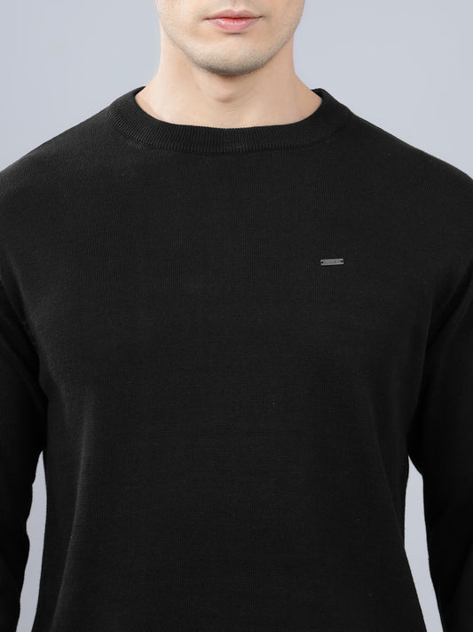 Men's Black Solid Full Sleeve Sweater