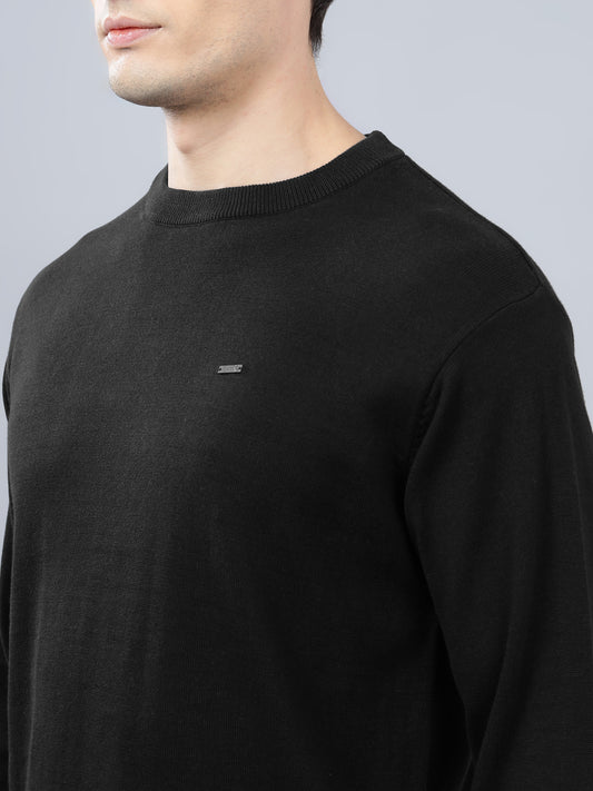 Men's Black Solid Full Sleeve Sweater