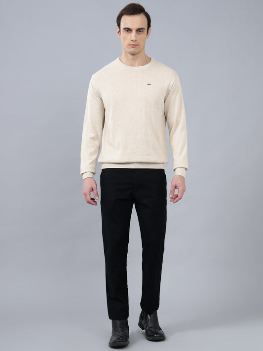 Men's Ivory Solid Full Sleeve Sweater