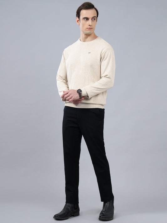 Men's Ivory Solid Full Sleeve Sweater