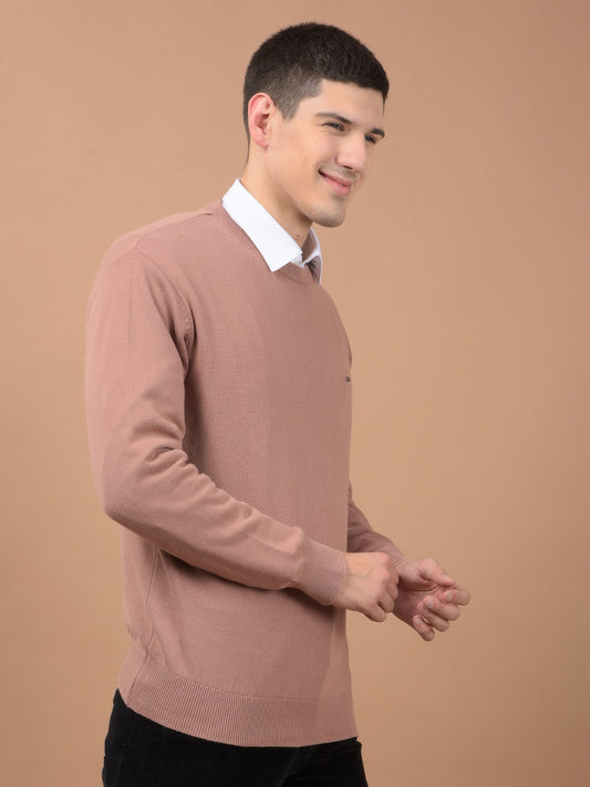 Men's Dusty Pink Solid Full Sleeve Sweater