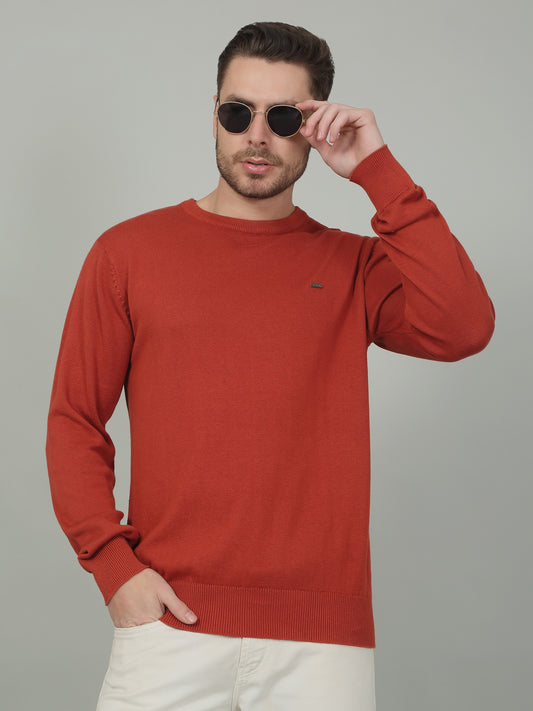 Men's Rust Solid Full Sleeve Sweater
