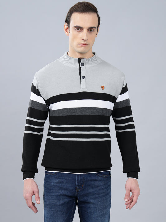 Men's Black Striped Full Sleeve Sweater