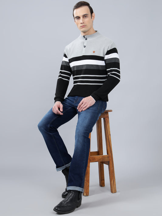 Men's Black Striped Full Sleeve Sweater