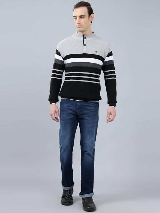 Men's Black Striped Full Sleeve Sweater