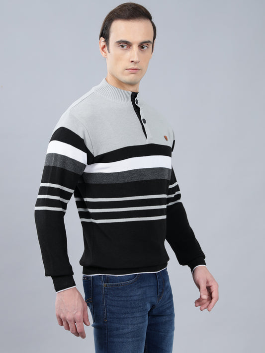 Men's Black Striped Full Sleeve Sweater