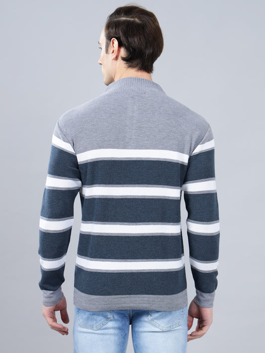 Men's Blue Striped Full Sleeve Sweater
