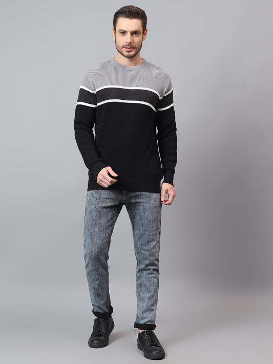 Men's Black Striped Full Sleeve Sweater