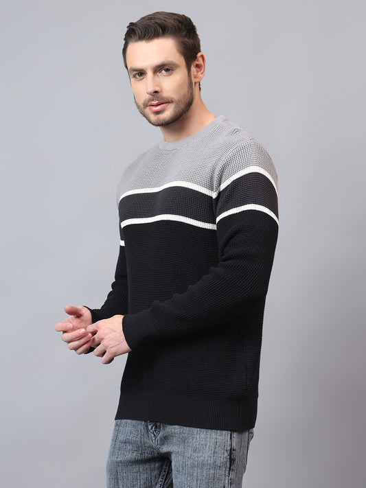 Men's Black Striped Full Sleeve Sweater