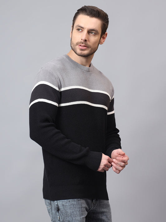 Men's Black Striped Full Sleeve Sweater
