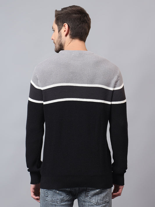Men's Black Striped Full Sleeve Sweater