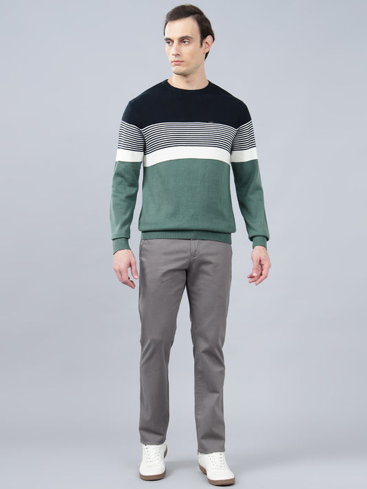 Men's Teal Striped Full Sleeve Sweater