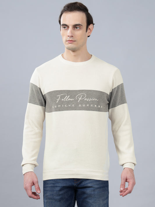 Men's Ivory Striped Full Sleeve Sweater