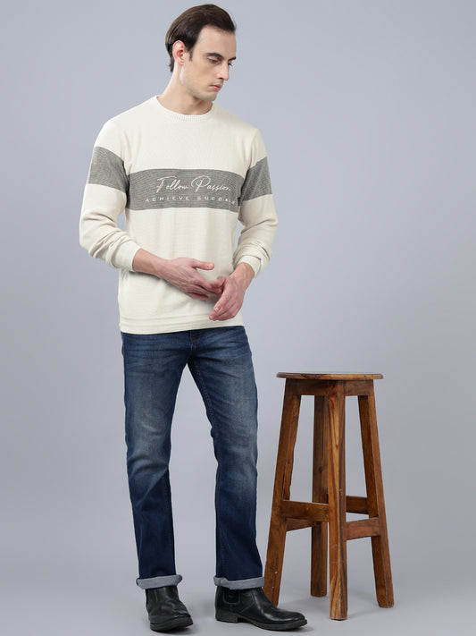 Men's Ivory Striped Full Sleeve Sweater