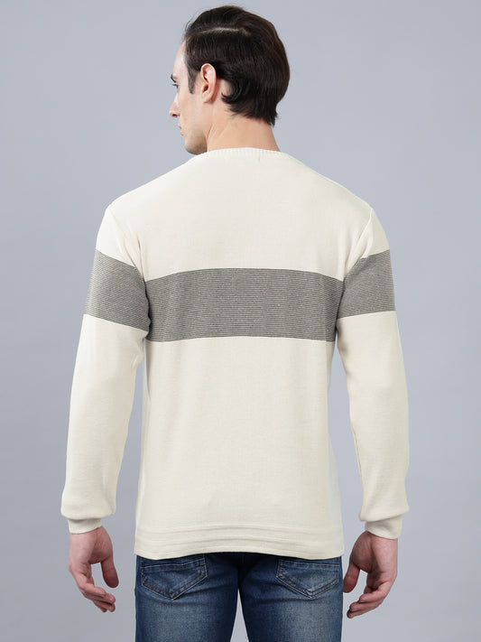 Men's Ivory Striped Full Sleeve Sweater